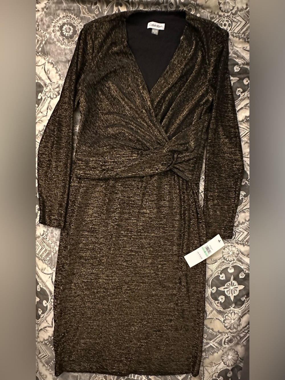 NWT- Calvin Klein Metallic Gold-Black Dress